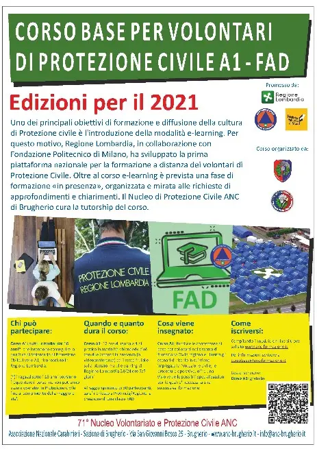 Manifesto 3° corso base volontari protezione civile brugherio